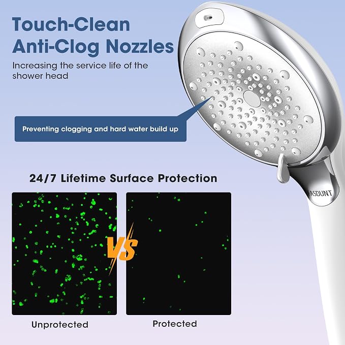 Filtered Shower Head with Handheld, 8 Spray Modes, Silver White | 80" Long Stainless Hose, Built-in Power Wash, Water Softener Filter Beads for Hard Water - Remove Chlorine, Reduce Dry Skin