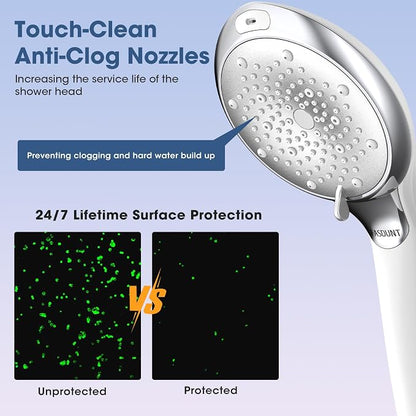 Filtered Shower Head with Handheld, 8 Spray Modes, Silver White | 80" Long Stainless Hose, Built-in Power Wash, Water Softener Filter Beads for Hard Water - Remove Chlorine, Reduce Dry Skin