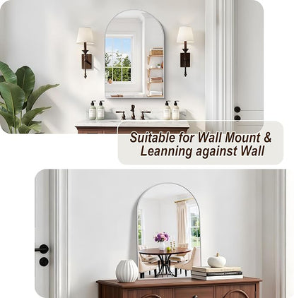 Arched Bathroom Mirror 16x24 Inch, Bathroom Mirror for Over Sink, Wall Mounted Vanity Mirror with Aluminum Frame & Tempered Glass, Ideal for Bedroom, Entryway, Living Room, Silver