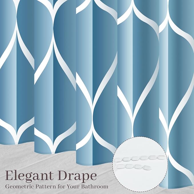 Gelbchu Geometric Shower Curtain for Bathroom, Moonlight Blue, 72x72 | with Hooks, Premium Polyester, Quick Dry, Water Repellent, Machine Washable, Rustproof Grommets, Modern Minimalist