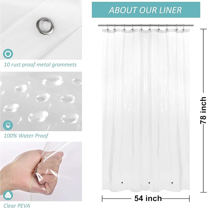 54x78 Stall Size Shower Curtain Liner Clear | 3 Bottom Magnets,10 Rustproof Grommets,Water Proof Heavy Duty PEVA 54W x 78H for Shower Stall or RV Home Long Size