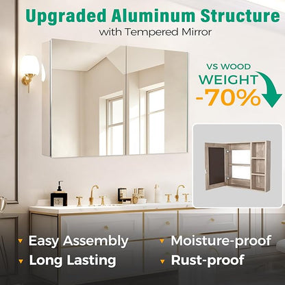 20 x 26 in Medicine Cabinet Mirror,Bathroom Mirror Cabinet with Adjustable Shelves,Aluminum Silver Medicine Cabinets for Bathroom,Recessed or Wall Mounted Medicine Cabinets（Assembly Required