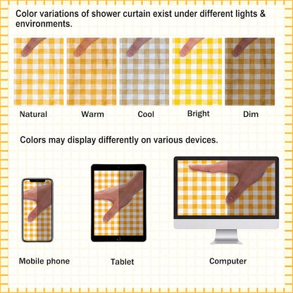HunnmingRe Ruffled Gingham Shower Curtain Yellow | 72'' x 72'' Vintage Farmhouse Curtain, Cotton Cottage Core Rural Checkered Plaid Decor, Fall Shower Curtain for Bathroom
