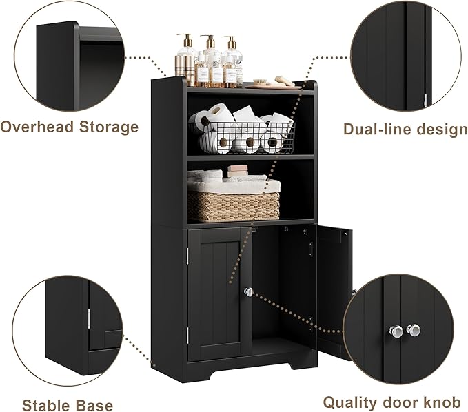 ChooChoo Small Bathroom Storage Cabinet, Narrow Toilet Paper Cabinet with 2 Door and Shelves, Freestanding Bathroom Floor Cabinet and Organizers for Small Spaces, 7.8" D * 15.7" W * 30.7" H, Black
