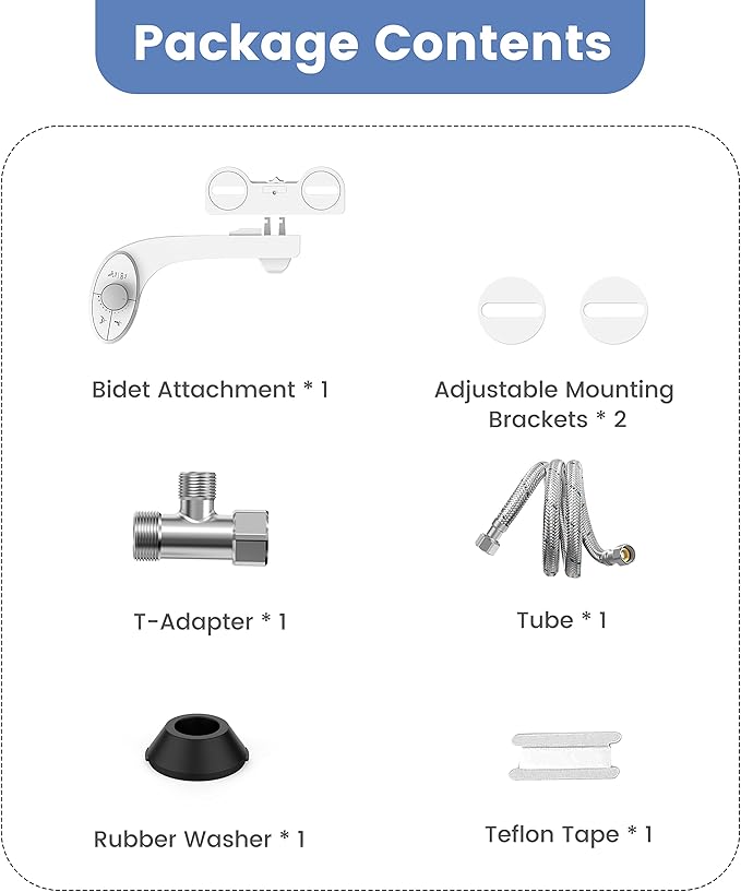 Ultra-Slim Bidet Attachment for Toilet - Effortless Non-Electric Self-Cleaning Dual Retractable Nozzles Bidets Toilet Seat, Adjustable Water Pressure Fresh Water Sprayer Baday