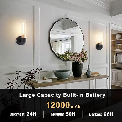 Battery Operated Wall Sconce Set of 2, Wireless Wall Lights with Remote Control, Rechargeable Dimmable Wall Lamps for Bedroom Bathroom Living Room Hallway Decor Stairwell, Black & Gold, 3000K