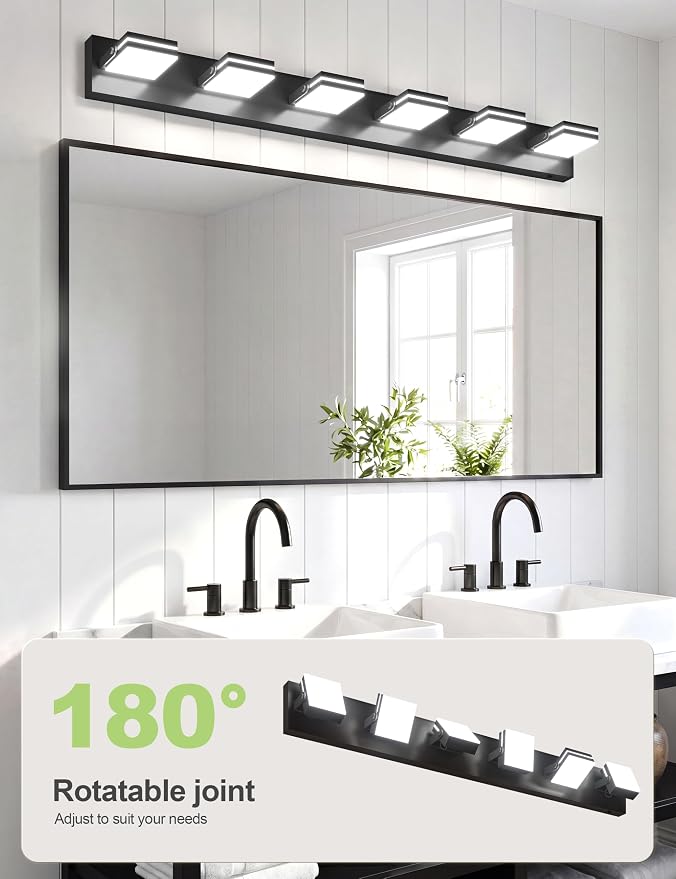 VOLISUN 6 Light Bathroom Vanity Light, 41.8 inch Dimmable Bathroom Light Fixtures Over Mirror, 5 Color Temperatures, 180°Rotatable Head, Black LED Vanity Lights for Bathrooms-ETL Certificated