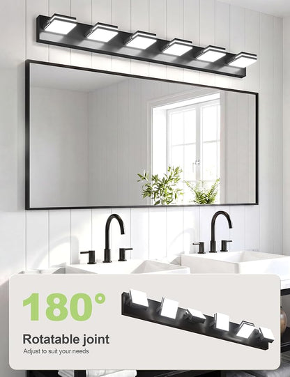 VOLISUN 6 Light Bathroom Vanity Light, 41.8 inch Dimmable Bathroom Light Fixtures Over Mirror, 5 Color Temperatures, 180°Rotatable Head, Black LED Vanity Lights for Bathrooms-ETL Certificated
