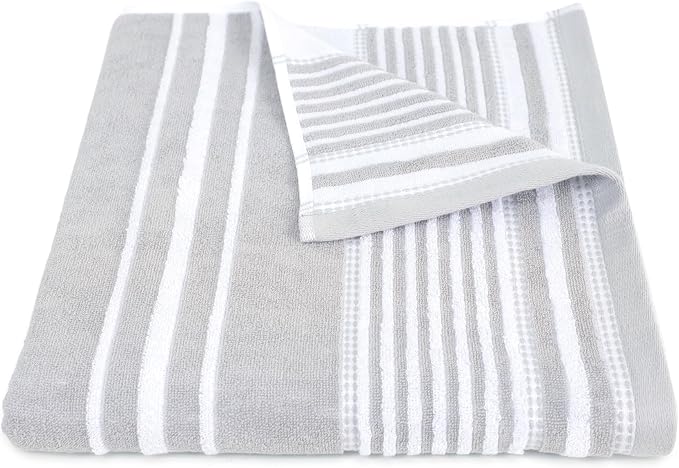 Martex Restore Batten Stripe Bath Towel – Soft, Absorbent, Moisture-Wicking and Quick to Dry – Lightweight for Everyday Use – Comfortable Feel with Convenient Loop for Hanging – 30" x 56" – Gray