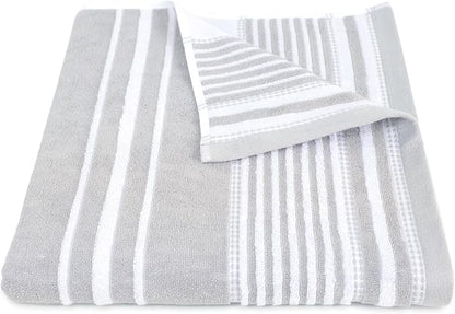 Martex Restore Batten Stripe Bath Towel – Soft, Absorbent, Moisture-Wicking and Quick to Dry – Lightweight for Everyday Use – Comfortable Feel with Convenient Loop for Hanging – 30" x 56" – Gray
