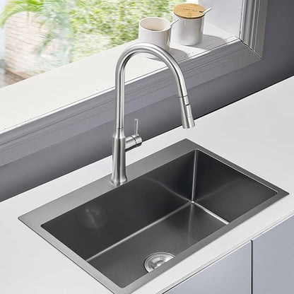 28"x18" Drop in Single Bowl Kitchen Sink SUS304 Black Steel 9" Deep | 28 inch Black Drop-in Sink | SUS304 SS | Topmount | 9" deep | Single bowl | Family Kitchen/Prep | Large Capacity