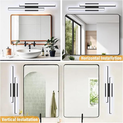 Bathroom Light Fixtures Over Mirror: 32 Inch Retractable Modern Black LED Vanity Light Bar ETL Certified | Dimmable Bathroom Lamp IP44 - 5700K Cool White(1 Pack)