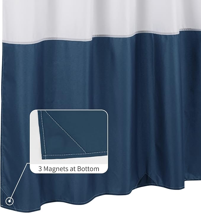 ALYVIA SPRING Waterproof Fabric Shower Curtain or Liner White/Navy, 72x72 | 3 Magnets, Soft Cloth & Hotel Quality, Machine Washable, Light-Weight, Standard Size