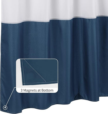 ALYVIA SPRING Waterproof Fabric Shower Curtain or Liner White/Navy, 72x72 | 3 Magnets, Soft Cloth & Hotel Quality, Machine Washable, Light-Weight, Standard Size