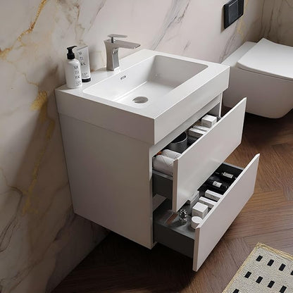 24" Floating Bathroom Vanity with Sink, Modern Bathroom Cabinet with Top & Soft Close Drawers, Spacious Storage for Small Space, White - Lavanda Collection