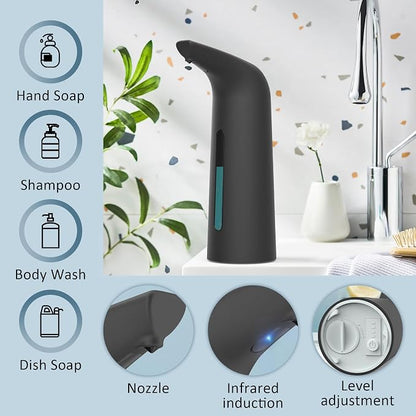 Automatic Liquid Soap Dispenser, 4-Level,13.5oz Touchless | Plastic,400ml Black Electric Battery Operated Hand & Dish Countertop Soap Dispensers with Sensor for Bathroom,Kitchen Sink