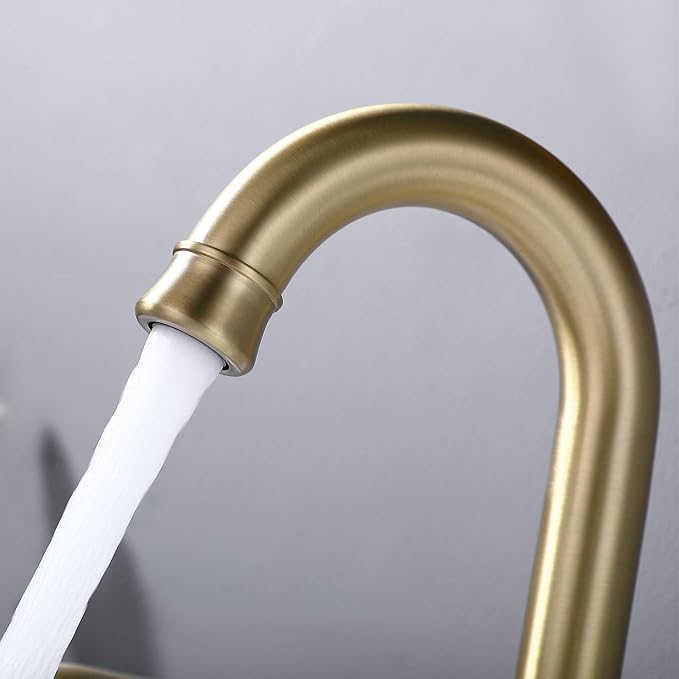 Bathroom Faucet for Sink 3 Hole with Pop Up Drain and cUPC Faucets Supply Hose, 2 Handle 8 inch Brass Widespread Bathroom Sink Faucet, Brushed Gold Basin Faucet Taps Mixer