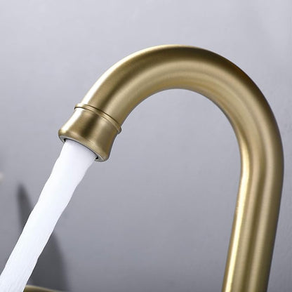 Bathroom Faucet for Sink 3 Hole with Pop Up Drain and cUPC Faucets Supply Hose, 2 Handle 8 inch Brass Widespread Bathroom Sink Faucet, Brushed Gold Basin Faucet Taps Mixer
