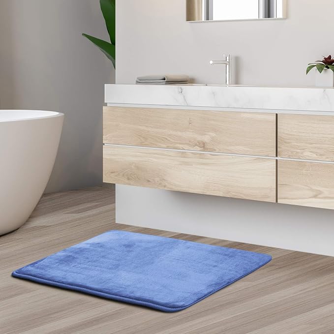 Clara Clark Bathroom Rugs, Velvet Memory Foam Bath Mat, Non-Slip, Machine Washable Bath Rugs - Dries Quickly, Ultra Soft Plush Bath Mats for Bathroom, 17 x 24, Calm Blue