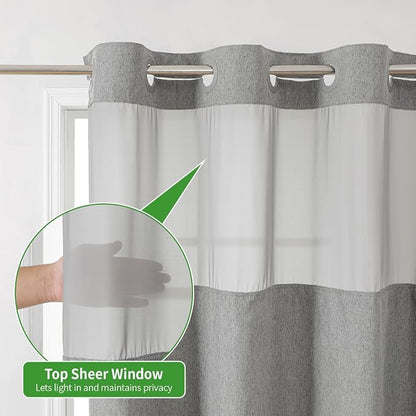 eachope No Hook Linen Texture Shower Curtain with Snap-in Liner,54x80 Grey | 230GSM Thick Fabric,Hotel Luxury Decor,Mesh Top Window,Waterproof & Machine Washable,for Shower Stall or Bathroom