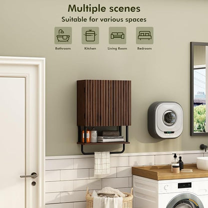 RUSTOWN Fluted Bathroom Wall Cabinet with 2 Doors, 3-Tier Medicine Cabinet | Modern Farmhouse Wall Mounted Cabinets, Over The Toilet Storage Cabinet, Adjustable Shelf and Towel Bar, Small
