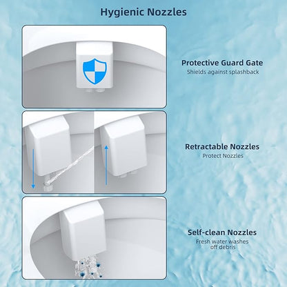 Hibbent Bidet Attachment for Toilet, Non-Electric Dual Nozzle for Frontal & Rear Wash, with 10 Pieces Toilet Seat Bumpers