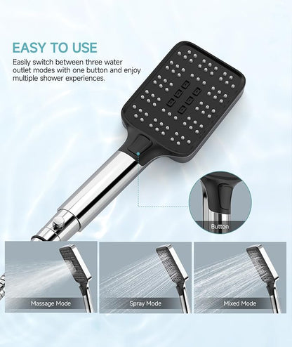 High Pressure Rain Shower Head with Handheld Spray Combo Set, Adjustable 12" Rainfall Dual Shower Head, Double&Tandem Shower Head, Waterfall Showerhead Bathroom -Silver Chrome