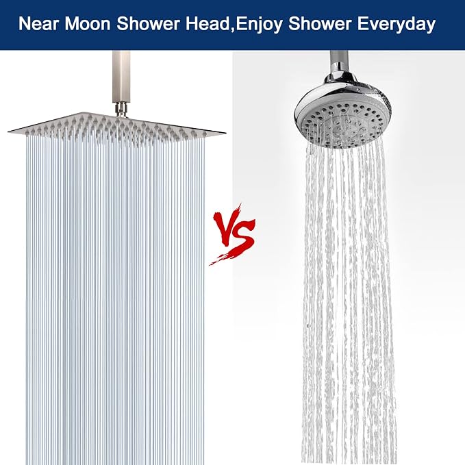 NearMoon Rain Shower Head With Shower Arm, Ceiling Mount Square Shower, Stainless Steel Ceiling Rainfall Showerhead- Waterfall Full Body Coverage (8 Inch, Brushed Nickel)