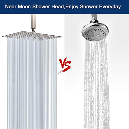 NearMoon Rain Shower Head With Shower Arm, Ceiling Mount Square Shower, Stainless Steel Ceiling Rainfall Showerhead- Waterfall Full Body Coverage (8 Inch, Brushed Nickel)