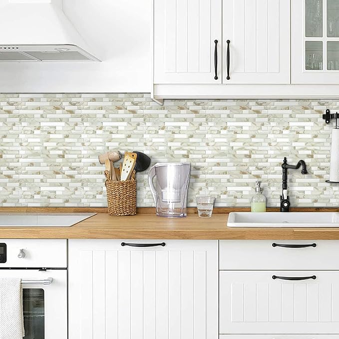 STICKGOO Thicker Design Peel and Stick Tile Backsplash, 12”×12”Stick on Backsplash for Kitchen, Self Adhesive Tile for Kitchen Backsplash and Bathroom(10 Sheets, Faux Calacatta Marble)