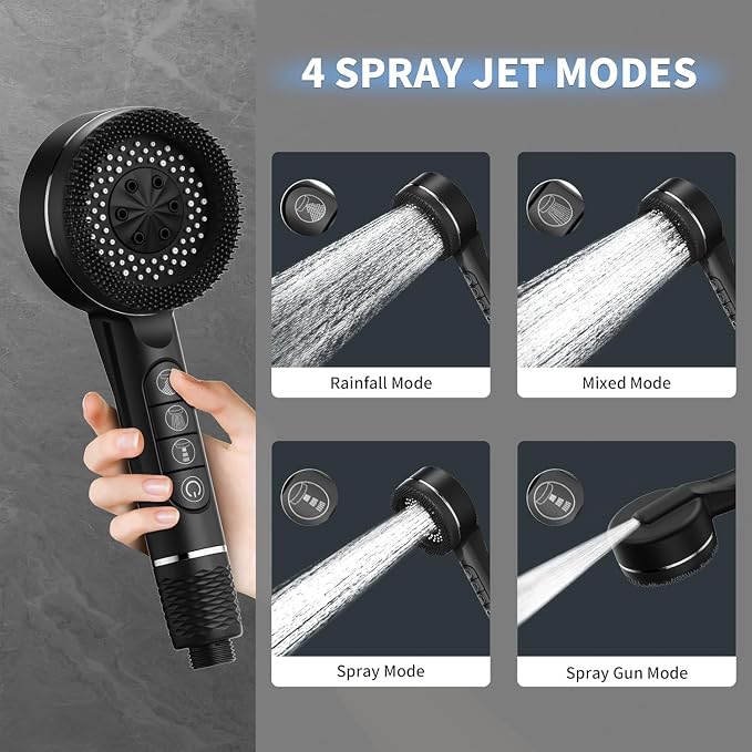 High Pressure Filtered Shower Head - Handheld Showerhead Drops Combo for Hard Water | 3 Modes with 3 Replacement Filters, 59" Extra Long Hose & Adjustable Bracket for Dry Skin & Hair Protection