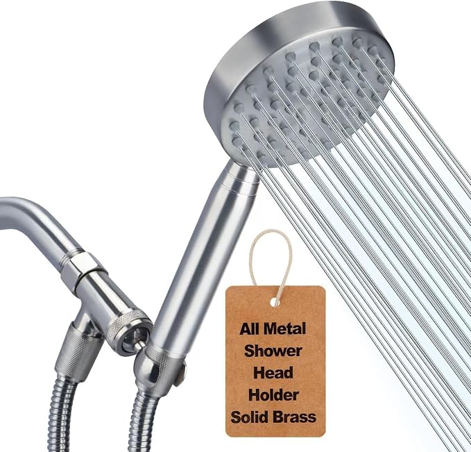 All Metal Shower Head with Handheld - 72" Long Hose, High Pressure Sprayer | Hand HeId Showerhead Spray, Solid Outdoor Showerheads and Brass Holder, Brushed Nickel