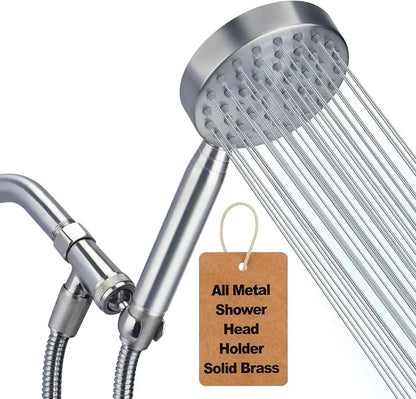 All Metal Shower Head with Handheld - 72" Long Hose, High Pressure Sprayer | Hand HeId Showerhead Spray, Solid Outdoor Showerheads and Brass Holder, Brushed Nickel