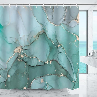 Teal Marble Shower Curtain Turquoise Aqua Modern Luxury Abstract Ink Art Bathroom Decor Waterproof Fabric Bath Curtain 72 x 72 Inch with 12 Hooks
