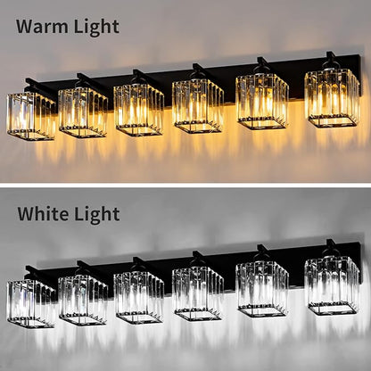 Modern Black Crystal Bathroom Vanity Light for Bathroom 6 Light Vanity Lighting Fixtures Over Mirror Wall Sconce