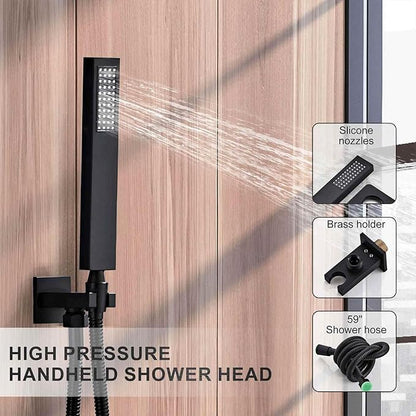 SaniteModar Shower Faucet Set 10 Inch, Matte Black Shower System | Rainfall Shower Head with Handheld Combo Spray, High Pressure Shower Combo Set Included Brass Valve and Trim kit