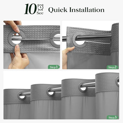 Grey Hook Free Waffle Shower Curtain & Snap-in Fabric Liner,60x75 | Less Time to install, 3 in 1 Fabric Shower Curtain and Liner Set with Magnets, Stall, Shower Curtains for Bathroom