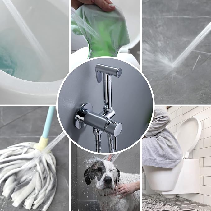 Warm Water Bidet Sprayer for Toilet with Hot and Cold Brass Rough-in Valve, Stainless Steel Round Handheld Bidet Attachment Set for Feminine, Pets and Baby Diaper Wash, Polished Chrome BDS09