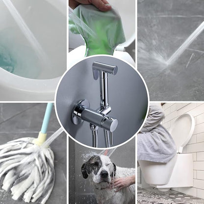 Warm Water Bidet Sprayer for Toilet with Hot and Cold Brass Rough-in Valve, Stainless Steel Round Handheld Bidet Attachment Set for Feminine, Pets and Baby Diaper Wash, Polished Chrome BDS09