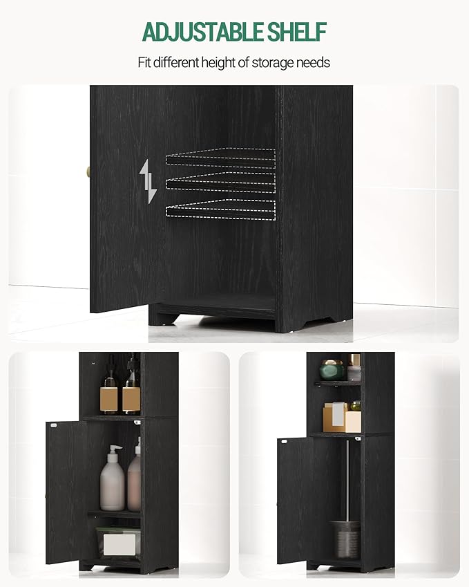 Bathroom Storage Cabinet, Corner Floor Cabinet with Doors and Adjustable Shelf, Narrow Toilet Paper Cabinets, Bathroom Organizer for Small Spaces, Black, BC19704X