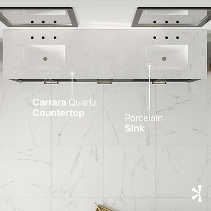 Eviva Aberdeen 84 in. Espresso Double Sink Bath Vanity with Carrara Quartz Top and Undermount Porcelain Sinks