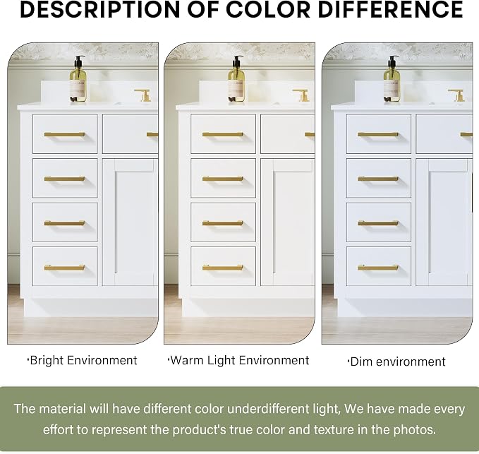 48-Inch Bathroom Vanity with Sink W/ 2 Doors & 8 Drawers & 1 Flip Drawer, White Vanity W/Brushed Gold Handles