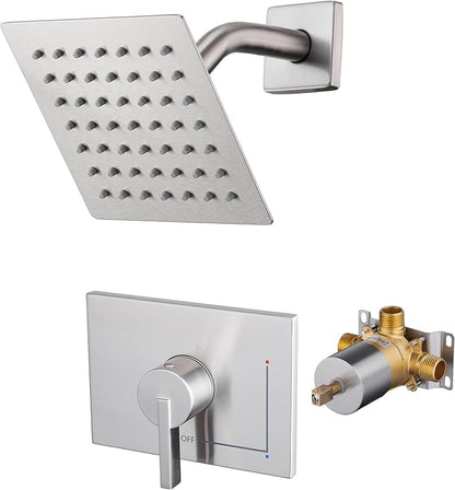 SOOOHOT Shower Kit, Shower Faucet Set with 6-Inch Rain Shower Head, Single-Handle Shower Trim Kit, Brushed Nickel （Valve Included)