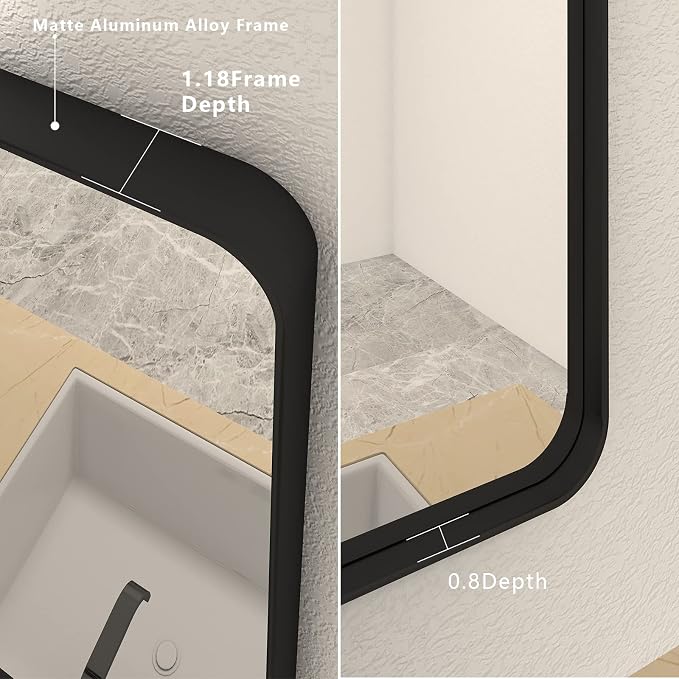 44x32 Inch Black Metal Framed Bathrrom Mirror for Wall | Rounded Rectangle, Matte Black Bathroom Vanity Mirror, Anti-Rust, Tempered Glass, Hangs Horizontally or Vertically