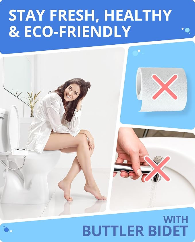 CLEAR REAR Bidet Attachment for Toilet Seat - Non-Electric with Self Cleaning Dual Nozzles, Leak Proof Connectors, Adjustable Water Spray, Rear & Feminine Wash - Hygienic Bathroom Upgrades