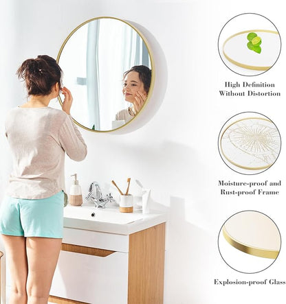 Sweetcrispy 36 Inch Round Wall Mirror, Bathroom Mirror for Over Sink | Tempered Glass, Anti-Fog & Waterproof Round Mirrors for Bathroom, Entryway, Bedroom, Shatterproof Design, Gold