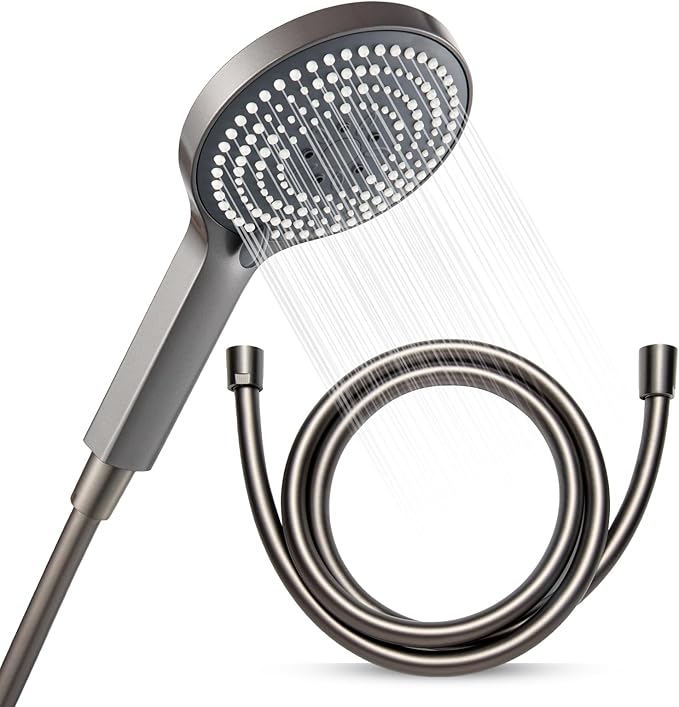 OFFO Handheld Shower Head Set, 6-Mode High Pressure Handheld Sprayer with 60" Ultra-Flex PVC Shower Hose, High Flow Large Powerful Boosting Handheld Showerhead for Low Water Pressure, Charcoal Grey