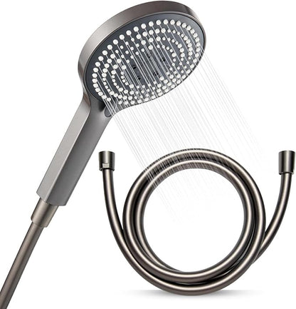 OFFO Handheld Shower Head Set, 6-Mode High Pressure Handheld Sprayer with 60" Ultra-Flex PVC Shower Hose, High Flow Large Powerful Boosting Handheld Showerhead for Low Water Pressure, Charcoal Grey