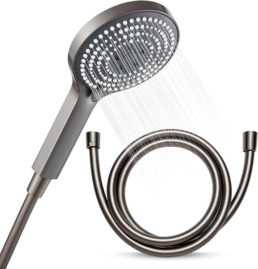 OFFO Handheld Shower Head Set, 6-Mode High Pressure Handheld Sprayer with 60" Ultra-Flex PVC Shower Hose, High Flow Large Powerful Boosting Handheld Showerhead for Low Water Pressure, Charcoal Grey