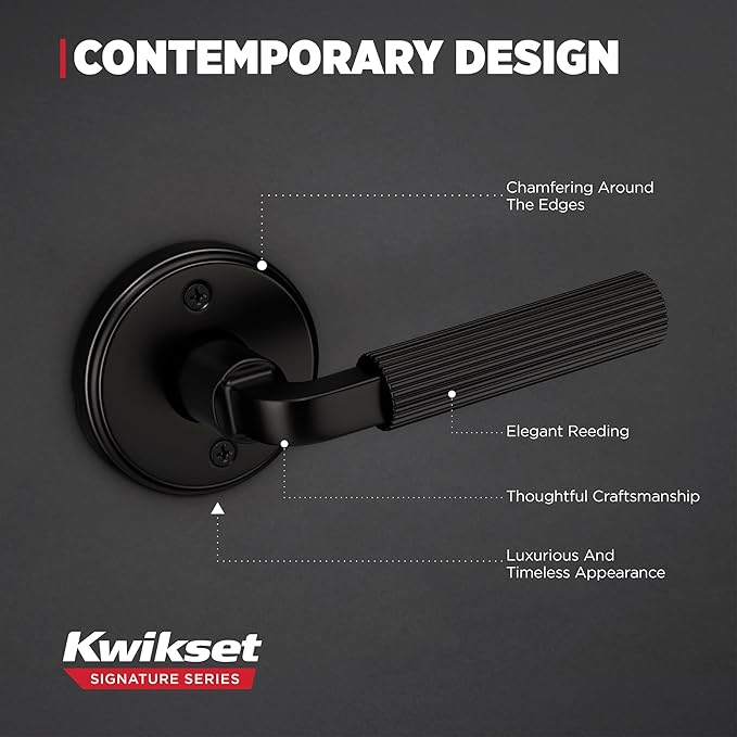 Kwikset Mirada Round Dummy Door Handle, Single Sided Lever for Closets, French Double Doors, and Pantry, Matte Black Non-Turning Reversible Interior Push/Pull Lever